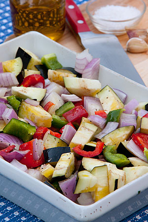 Vegetables prepared for roasting