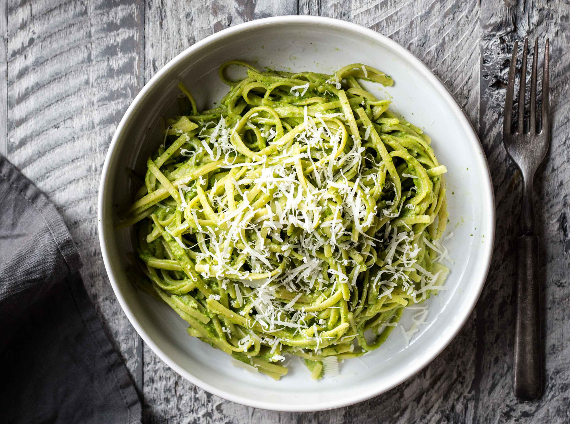 Spaghetti with Arugula-Almond Pesto